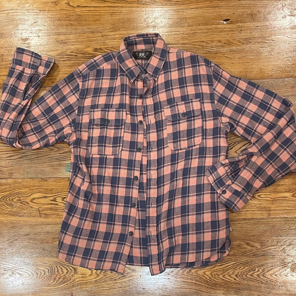 RRL pink/blue/green linen work shirt